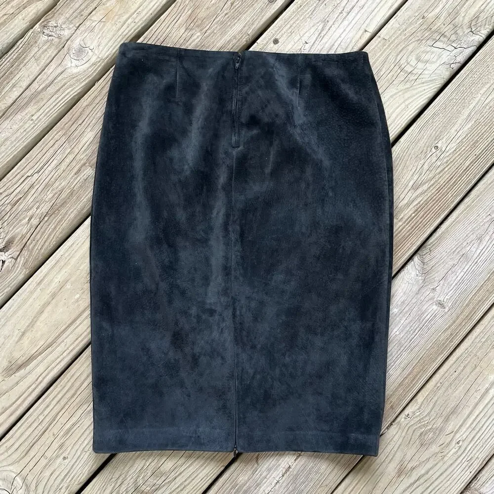 Danier Women's Black Suede Pencil Skirt Double Zip Size 8